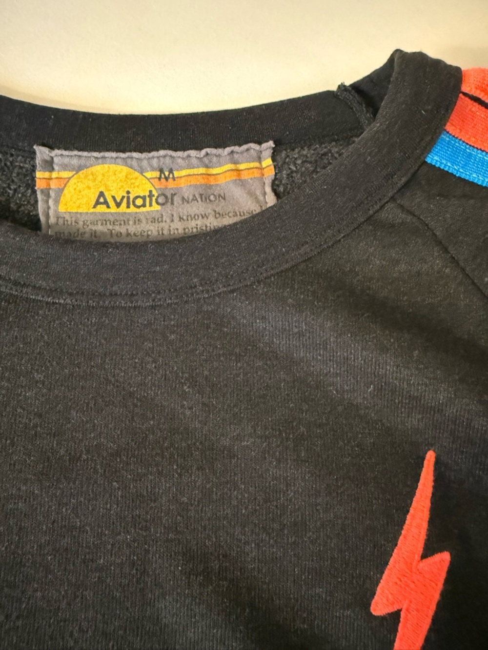 Aviator Nation Black with Neon Stripe Sweatshirt & Sweatpants Set Like New! S/M - Picture 3 of 4